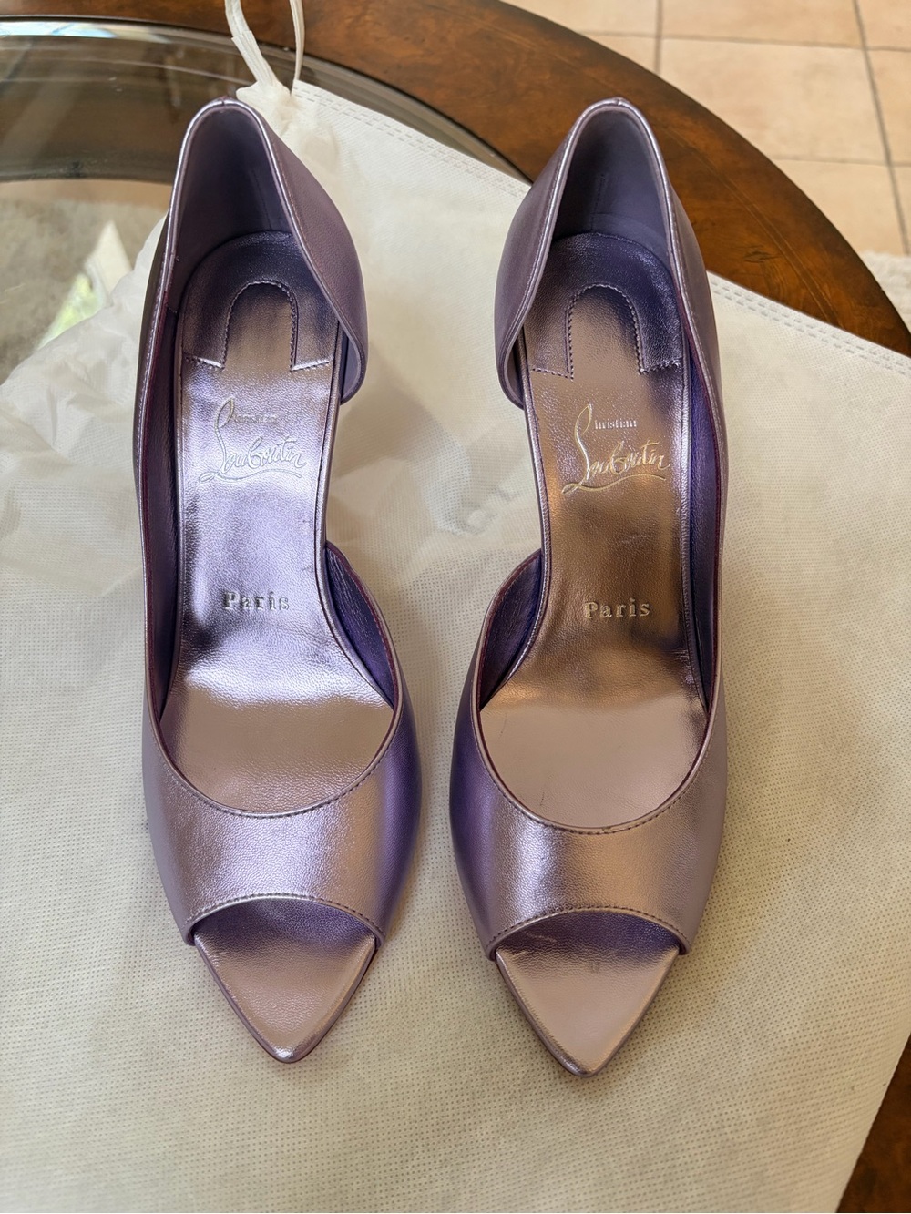 Christian Louboutin Open Apostropha 80 metallic purple leather pumps